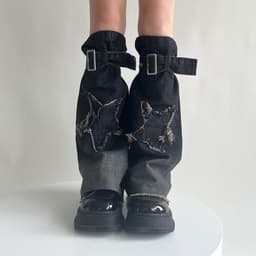 image-Hot Girl Design Denim Washed Horn Leg Warmer Foot Sock Slimming