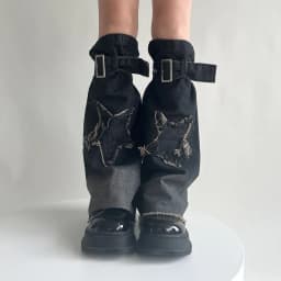 image-Hot Girl Design Denim Washed Horn Leg Warmer Foot Sock Slimming