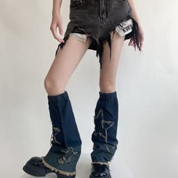 image-Hot Girl Design Denim Washed Horn Leg Warmer Foot Sock Slimming