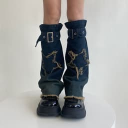 image-Hot Girl Design Denim Washed Horn Leg Warmer Foot Sock Slimming