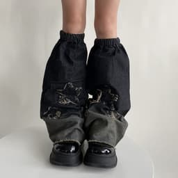 image-Hot Girl Design Denim Washed Horn Leg Warmer Foot Sock Slimming