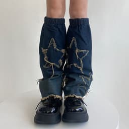 image-Hot Girl Design Denim Washed Horn Leg Warmer Foot Sock Slimming