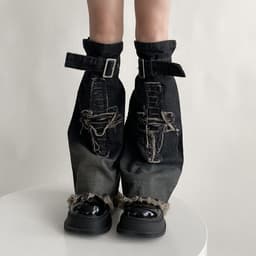 image-Hot Girl Design Denim Washed Horn Leg Warmer Foot Sock Slimming