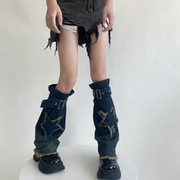 image-Hot Girl Design Denim Washed Horn Leg Warmer Foot Sock Slimming