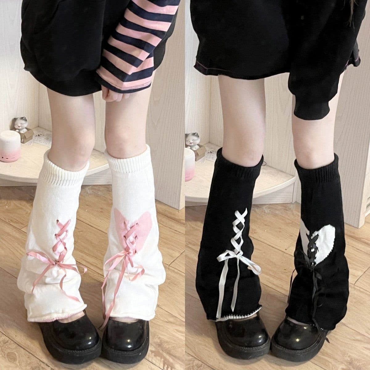image-Leg Warmer Lolita Bow Hollow Out Pile Style Foot Sock