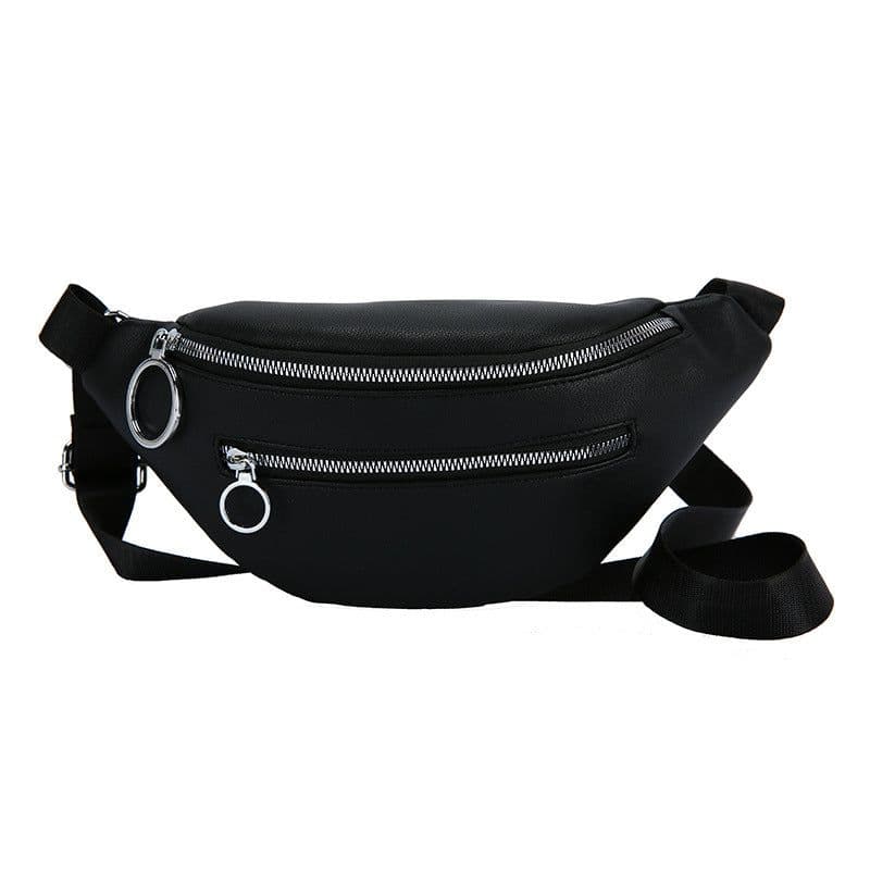 image-Women's Fashion All-match Casual Solid Color Soft Surface Double Zipper Waist Bag