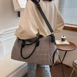 image-Travel Large Capacity Plaid Colorblock Handbag For Women