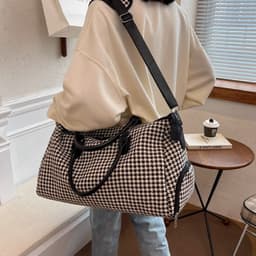 image-Travel Large Capacity Plaid Colorblock Handbag For Women
