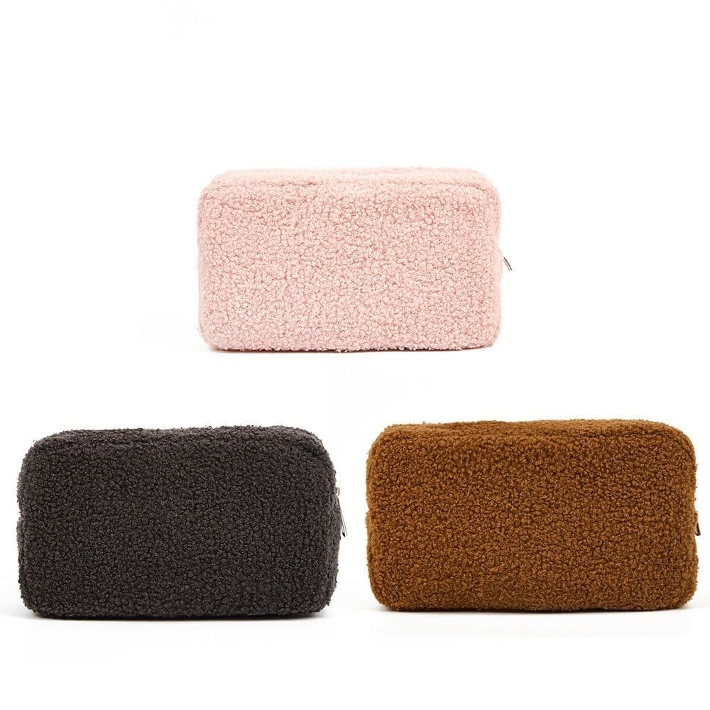 image-Autumn And Winter Solid Color Velvet Bag Large Capacity Skincare Products Storage Bag