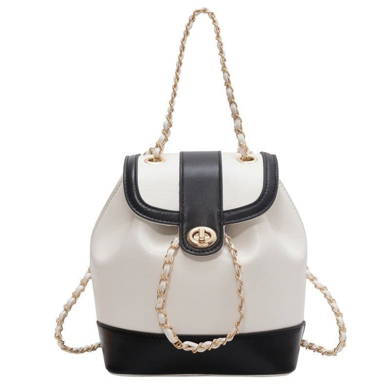 image-Women's Chain Backpack One Shoulder Retro Oily Bucket Bag