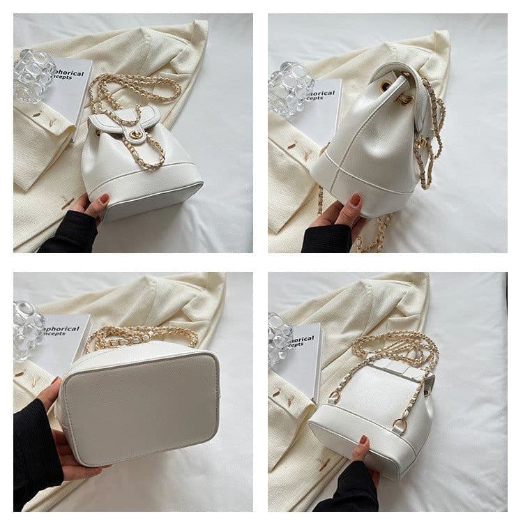image-Women's Chain Backpack One Shoulder Retro Oily Bucket Bag