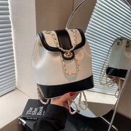 image-Women's Chain Backpack One Shoulder Retro Oily Bucket Bag