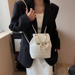 image-Women's Chain Backpack One Shoulder Retro Oily Bucket Bag