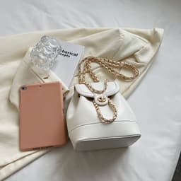 image-Women's Chain Backpack One Shoulder Retro Oily Bucket Bag