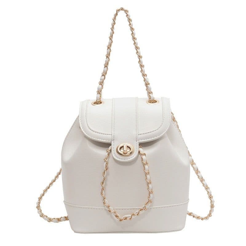 image-Women's Chain Backpack One Shoulder Retro Oily Bucket Bag