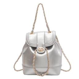 image-Women's Chain Backpack One Shoulder Retro Oily Bucket Bag