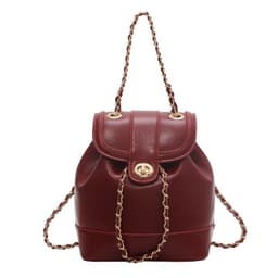 image-Women's Chain Backpack One Shoulder Retro Oily Bucket Bag