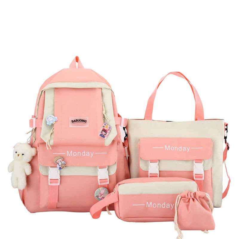 image-Women's Schoolbag Women's Four-piece Canvas Backpack