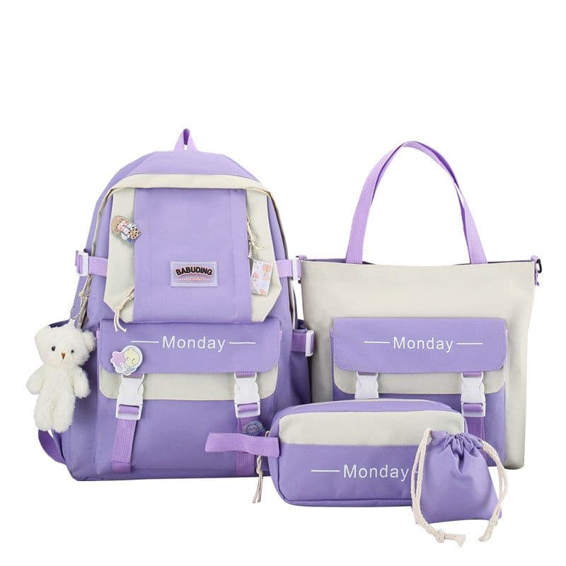 image-Women's Schoolbag Women's Four-piece Canvas Backpack