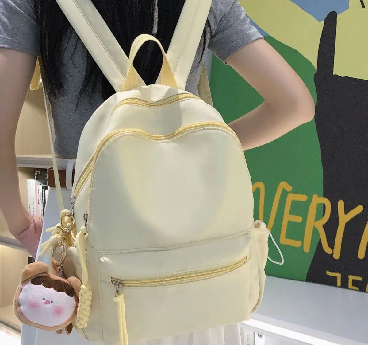image-Women's Japanese Style Solid Color Raw Backpack Cute And Lightweight Travel