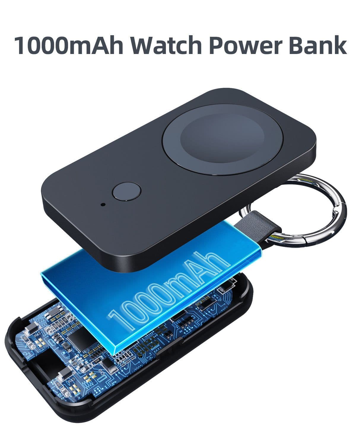 image-Portable 1000mAh Magnetic Watch Power Bank Keychain Wireless Charger