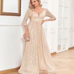 image-Sequined Fall V-neck High Waist Party Formal Dress
