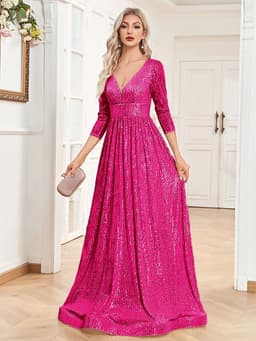 image-Sequined Fall V-neck High Waist Party Formal Dress