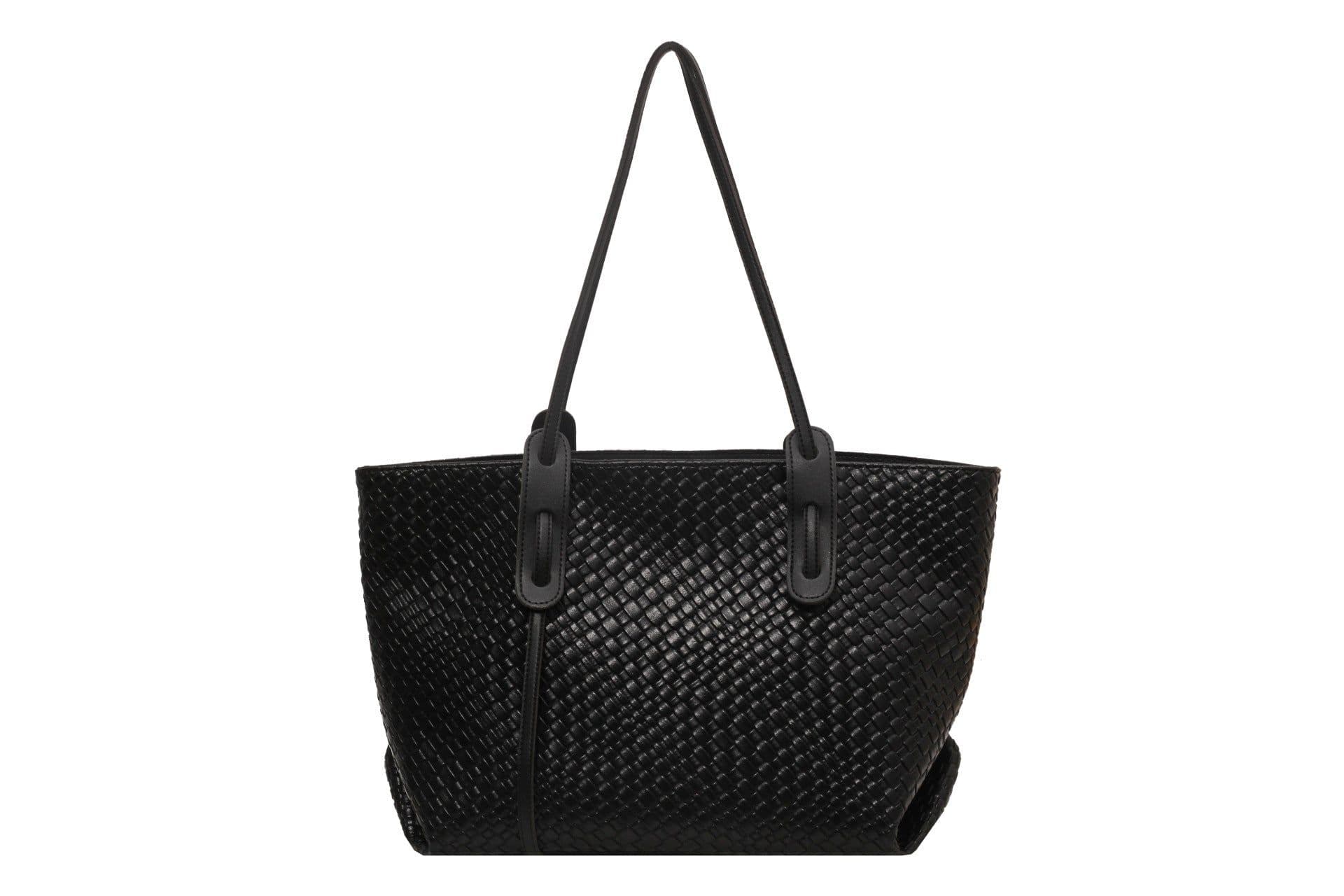image-Large Capacity Woven Shouder Bgas Women Versatile Retro Textured Solid Color Totes