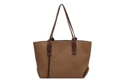 image-Large Capacity Woven Shouder Bgas Women Versatile Retro Textured Solid Color Totes