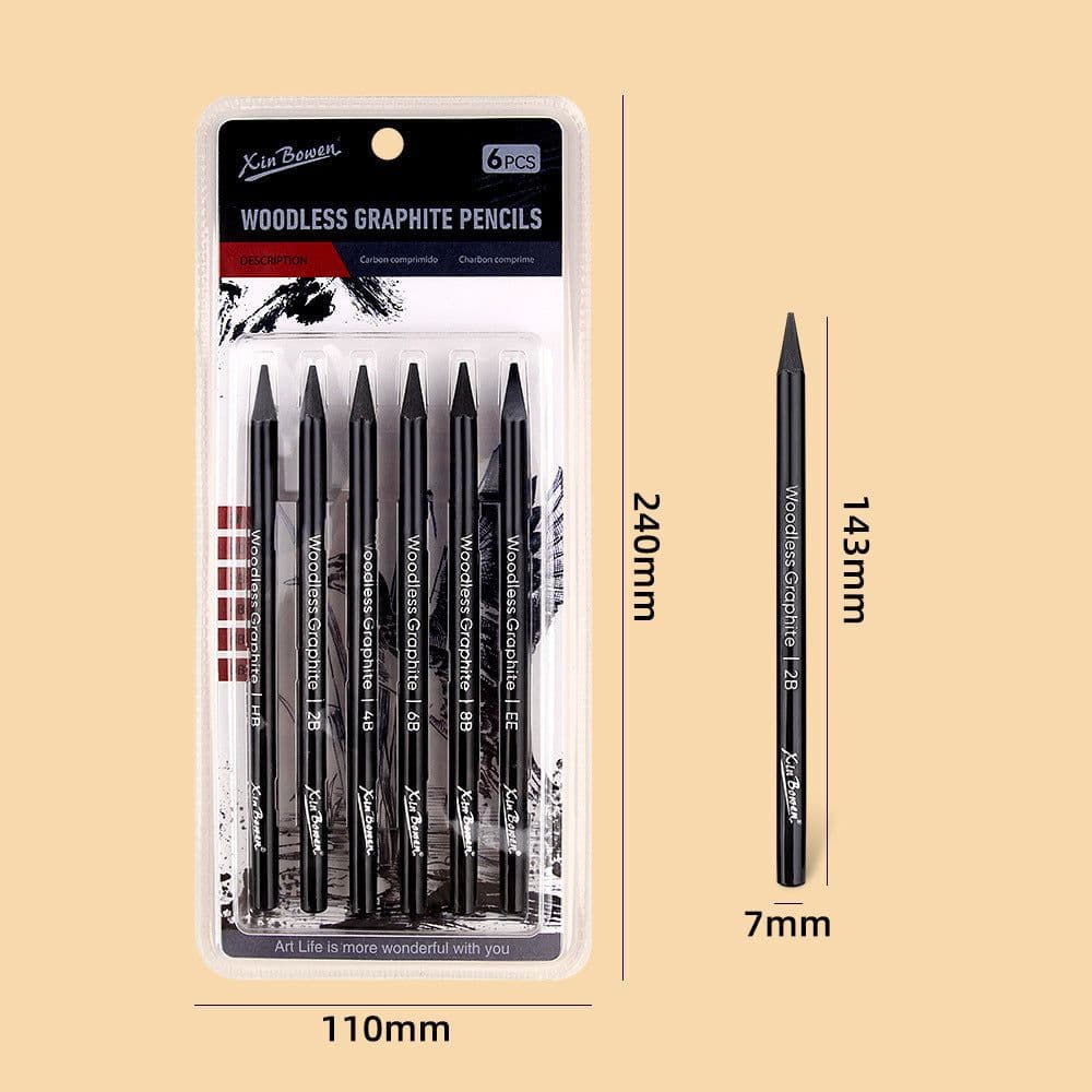 image-Wood-free Graphite Full Lead Sketching Pencil 6 PCs Suit For Art