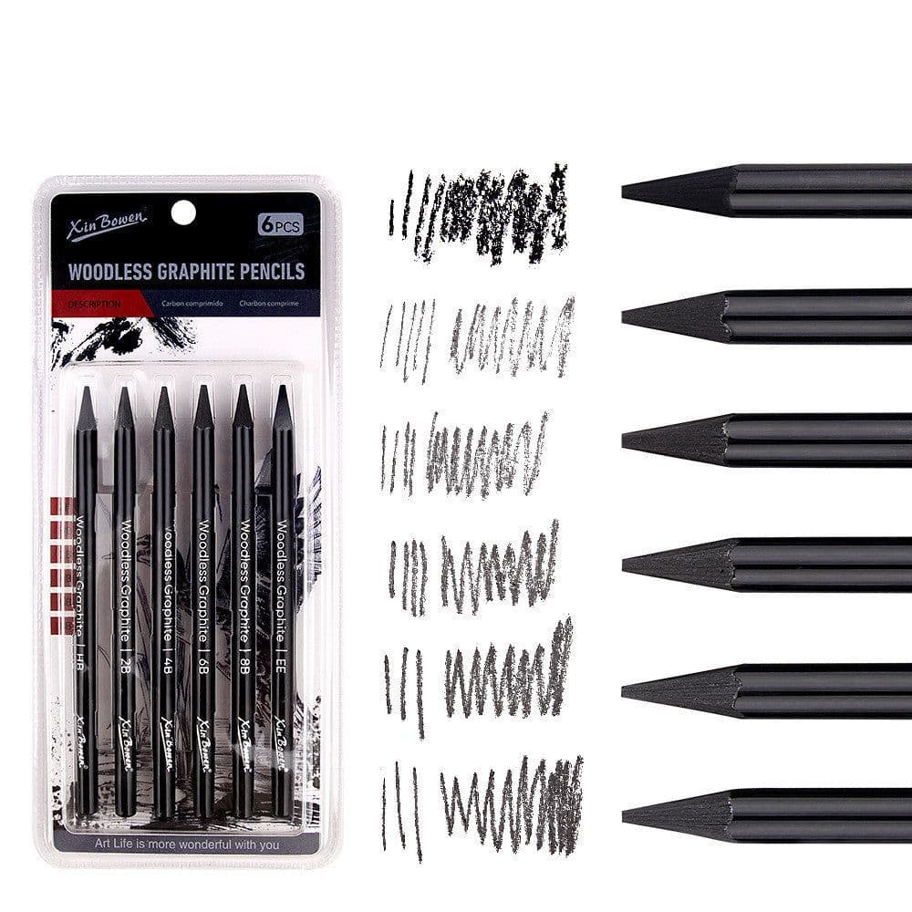 image-Wood-free Graphite Full Lead Sketching Pencil 6 PCs Suit For Art