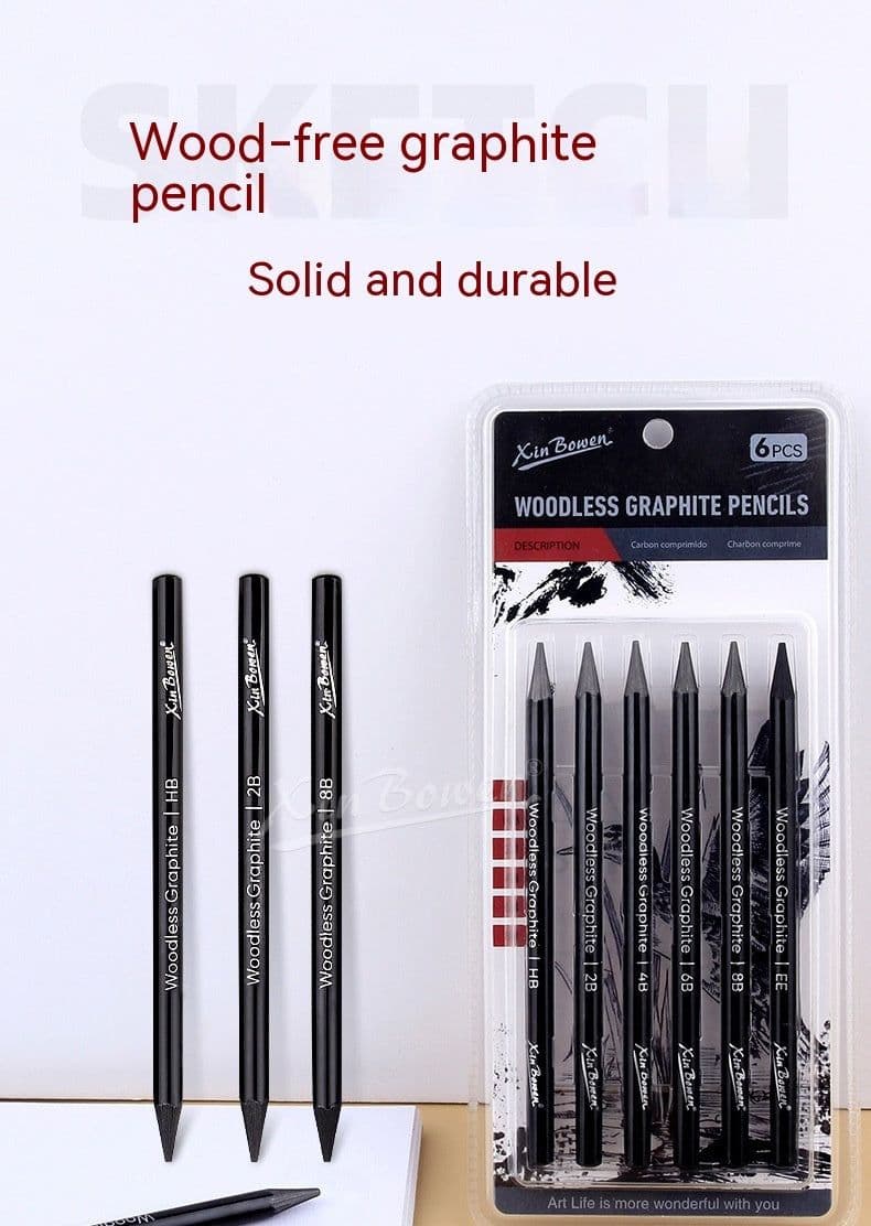 image-Wood-free Graphite Full Lead Sketching Pencil 6 PCs Suit For Art
