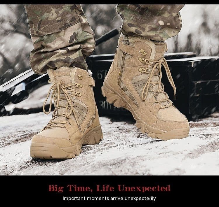 image-Men's Export Winter Camping Combat Military Fleece-lined Warm Snow Outdoor Climbing Boots Training Shoes