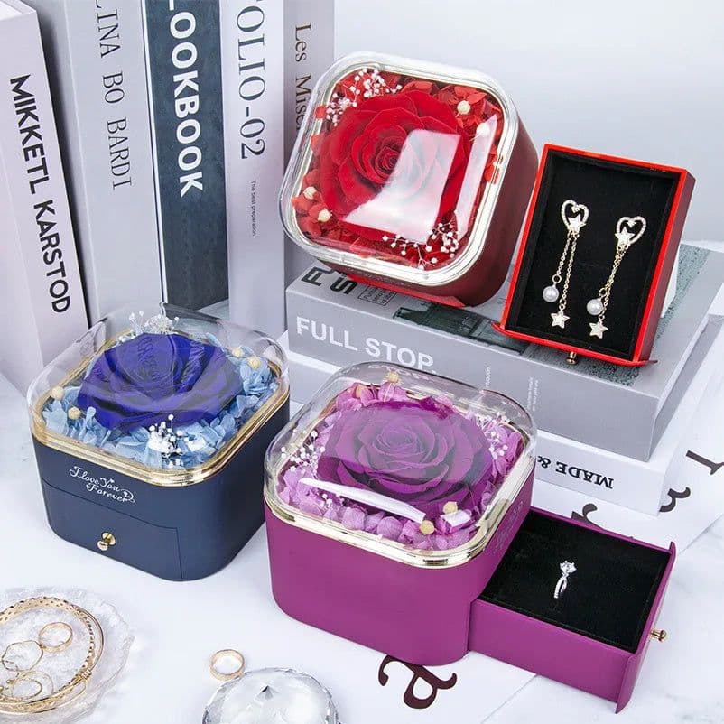 image-Valentines Day Rose Flower Drawer Jewelry Box Earrings Ring Necklace Storage Valentine's Day Gift Box Romantic Jewelry Packaging Box