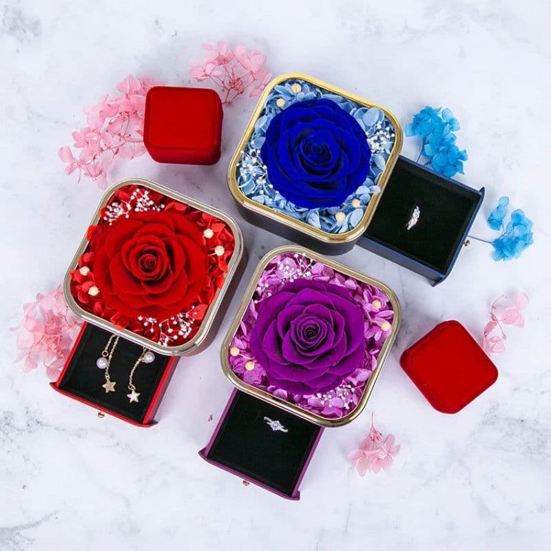 image-Valentines Day Rose Flower Drawer Jewelry Box Earrings Ring Necklace Storage Valentine's Day Gift Box Romantic Jewelry Packaging Box