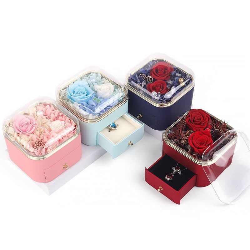image-Valentines Day Rose Flower Drawer Jewelry Box Earrings Ring Necklace Storage Valentine's Day Gift Box Romantic Jewelry Packaging Box