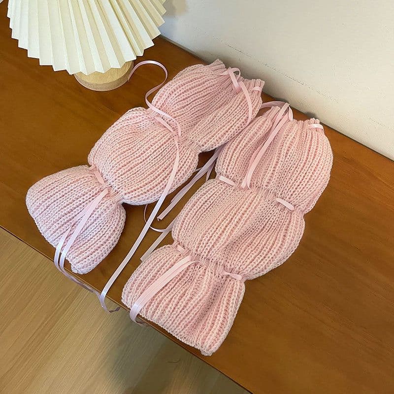 image-Puff Lantern Lace-up Knitted Girl Foot Sock