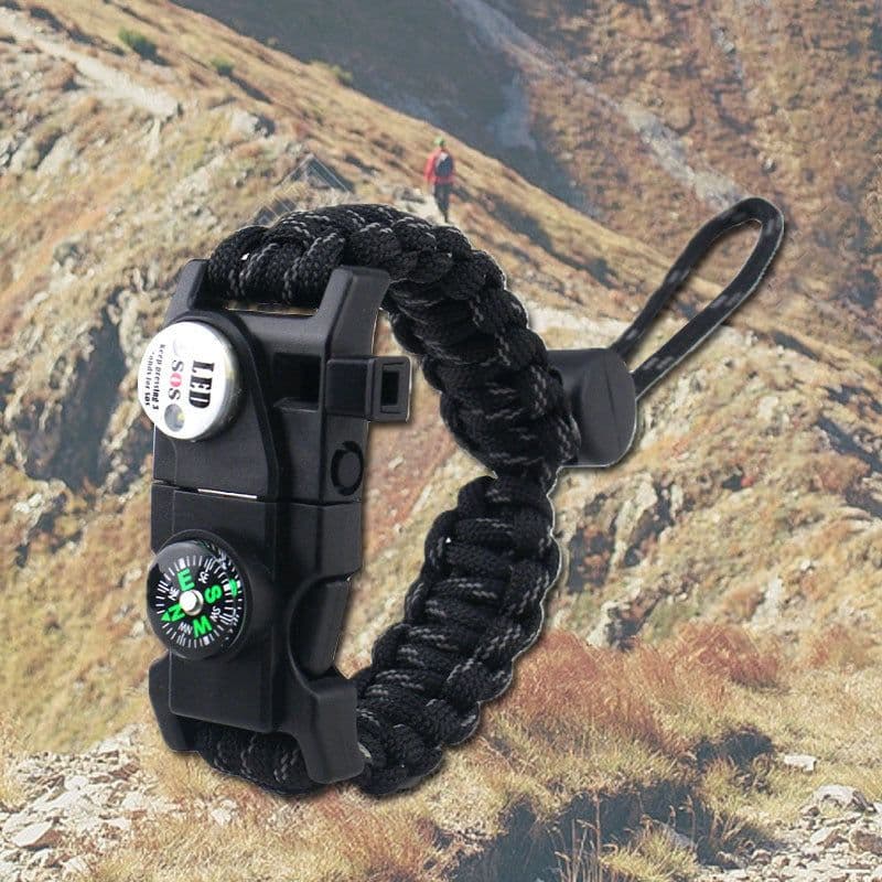 image-Outdoor Emergency Life-saving Paracord Bracelet Compass Whistle Led Light SOS Camping Supplies