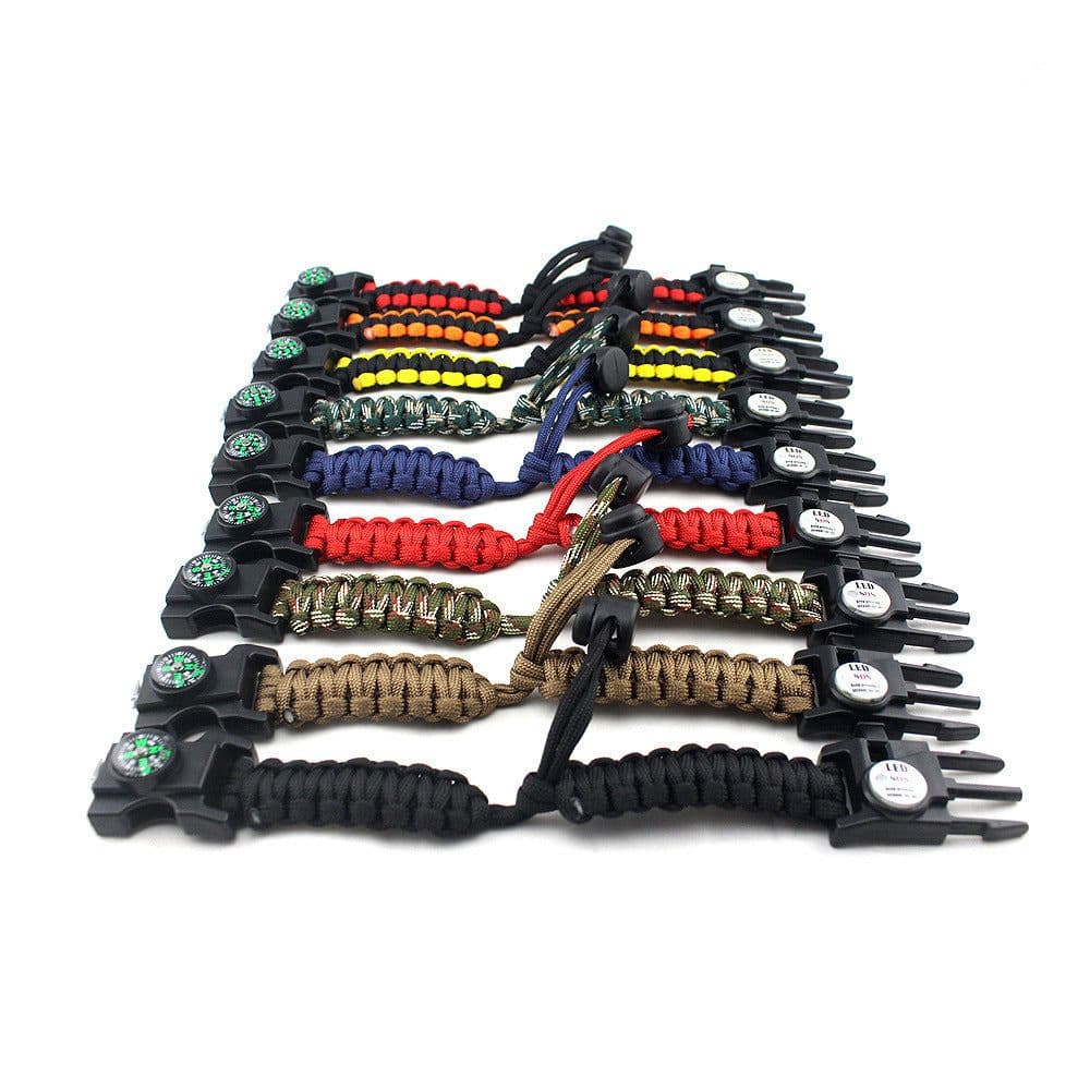 image-Outdoor Emergency Life-saving Paracord Bracelet Compass Whistle Led Light SOS Camping Supplies
