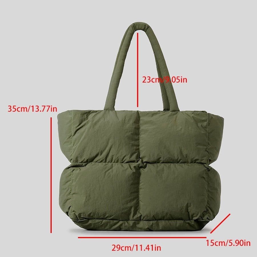 image-New Diamond All-match Portable Army Green Cotton-filled Tote Bag