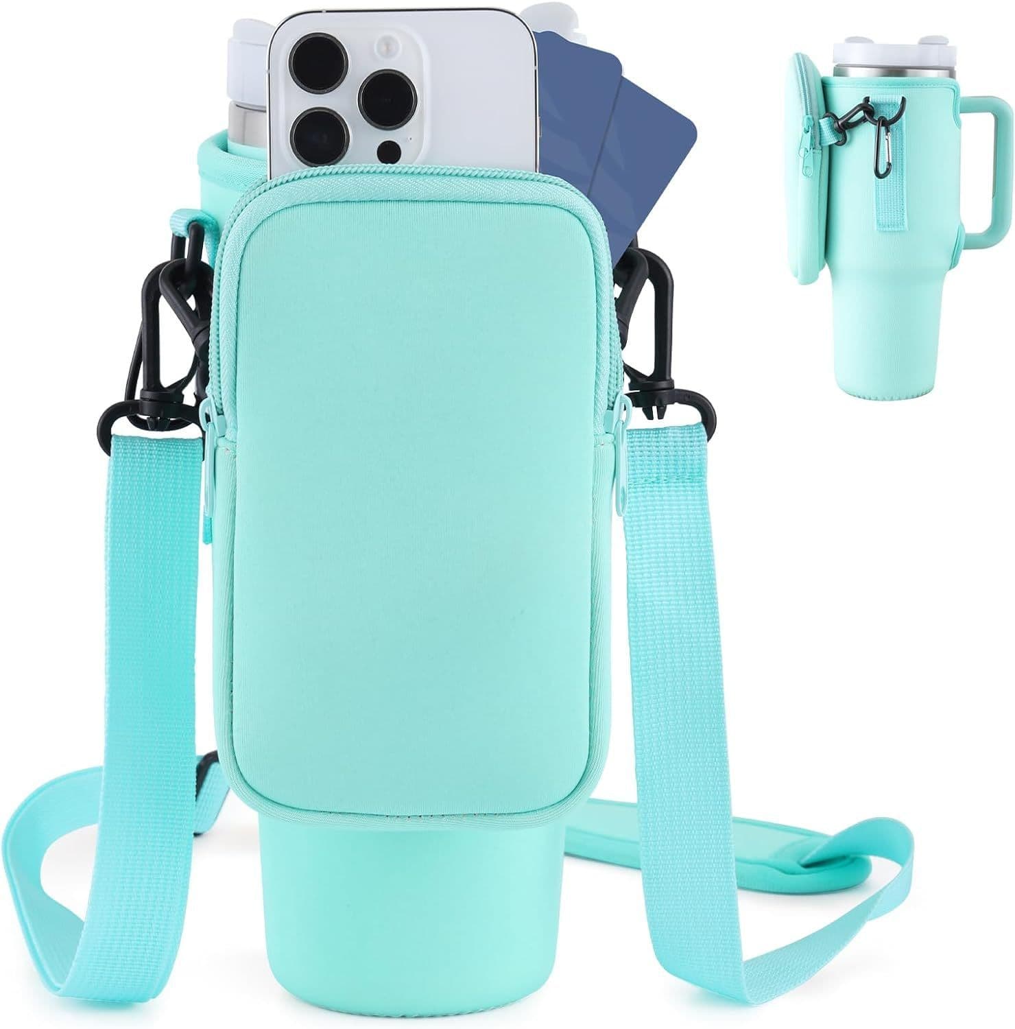 image-Slok Water Bottle Carrier Bag, Compatible With 40oz Tumbler With Handle, Modern Water Bottle Holder With Simple Adjustable Strap For Outdoor Walking Hiking Travelling Sports-Blue Purple