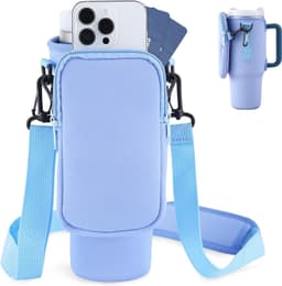 image-Slok Water Bottle Carrier Bag, Compatible With 40oz Tumbler With Handle, Modern Water Bottle Holder With Simple Adjustable Strap For Outdoor Walking Hiking Travelling Sports-Blue Purple