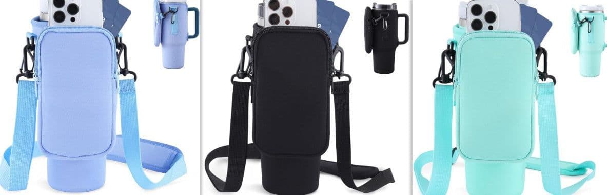 image-Slok Water Bottle Carrier Bag, Compatible With 40oz Tumbler With Handle, Modern Water Bottle Holder With Simple Adjustable Strap For Outdoor Walking Hiking Travelling Sports-Blue Purple