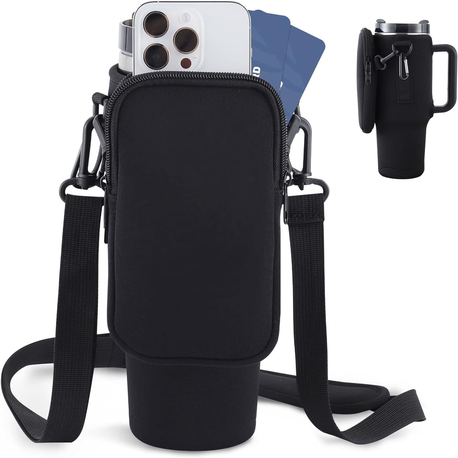 image-Slok Water Bottle Carrier Bag, Compatible With 40oz Tumbler With Handle, Modern Water Bottle Holder With Simple Adjustable Strap For Outdoor Walking Hiking Travelling Sports-Blue Purple