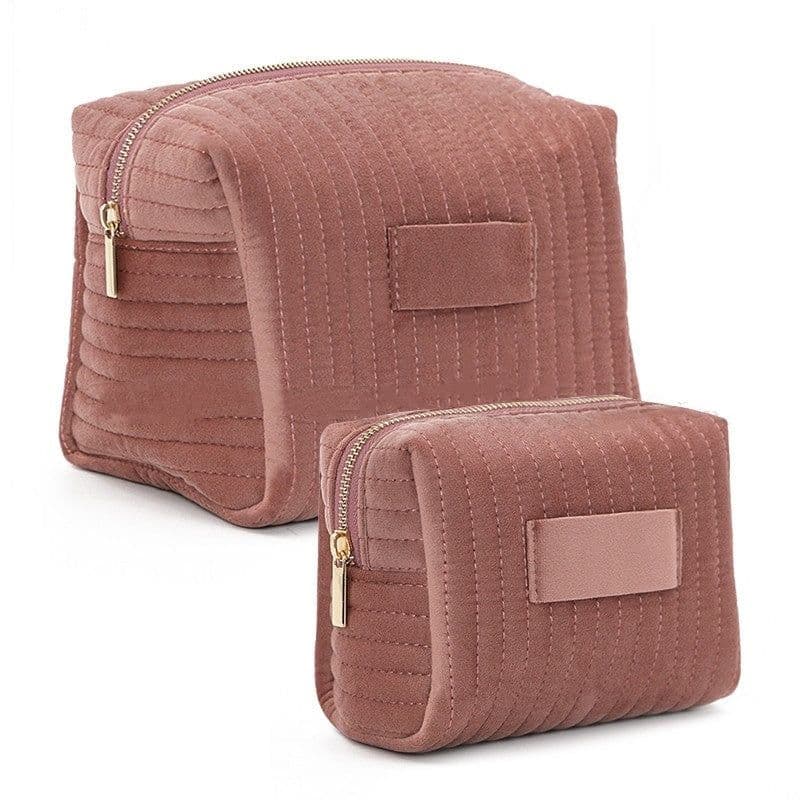 image-Large Capacity Velvet Cosmetic Bag Plaid Multifunctional Wash Bag Skin-friendly Material Skincare Storage Bag