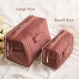 image-Large Capacity Velvet Cosmetic Bag Plaid Multifunctional Wash Bag Skin-friendly Material Skincare Storage Bag