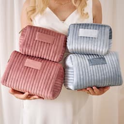 image-Large Capacity Velvet Cosmetic Bag Plaid Multifunctional Wash Bag Skin-friendly Material Skincare Storage Bag