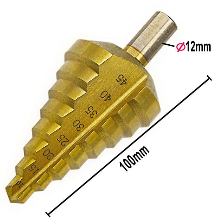 image-10-45mm Single Step Drill Large Size Steel Plate Tapper Woodworking Drilling Bit