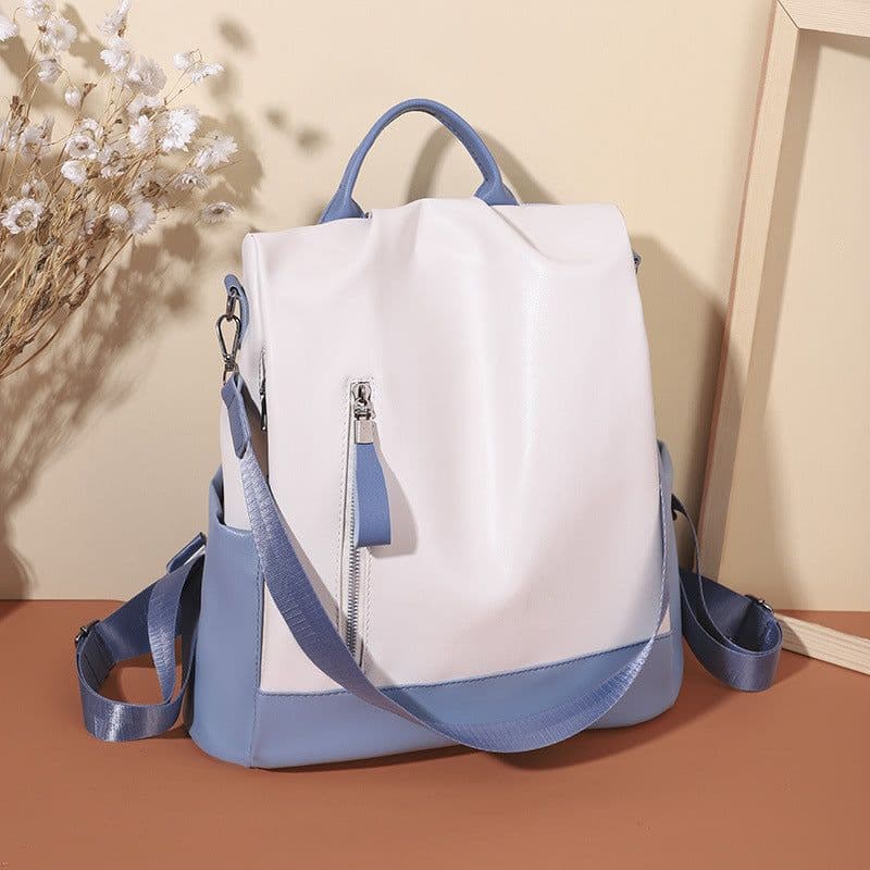 image-Women's Bag PU Soft Leather Textured Backpack Fashion Hong Kong Style Large Capacity