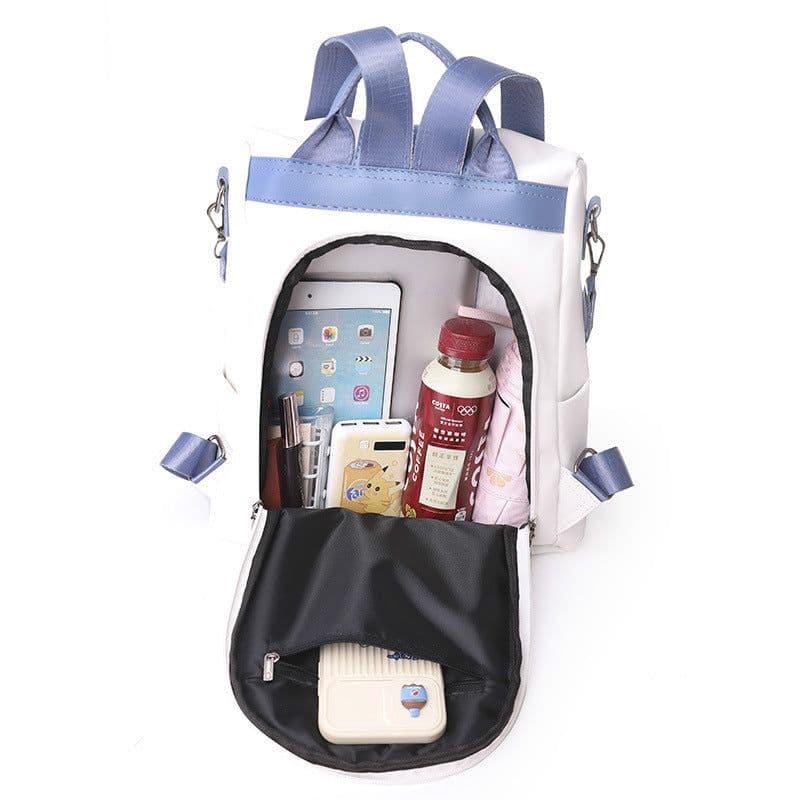 image-Women's Bag PU Soft Leather Textured Backpack Fashion Hong Kong Style Large Capacity